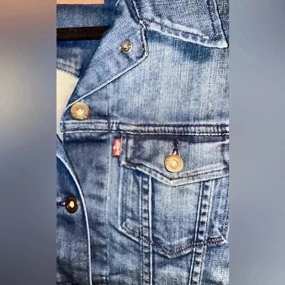 Levi’s Straus 4 pocket medium wash long sleeve slim  fit denim trucker jacket S - Picture 5 of 8